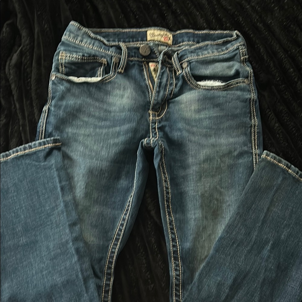 Wrangler Blue Flare Wide Leg Jeans with Distressed Details